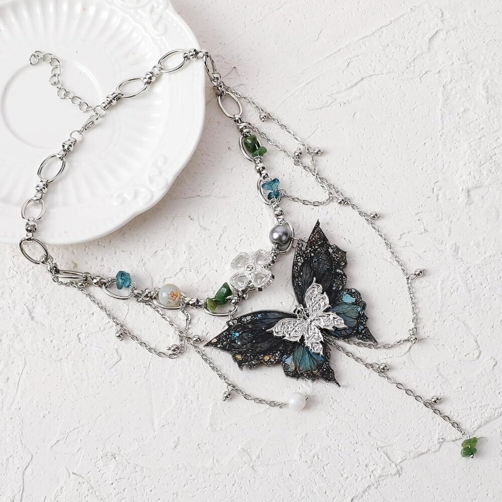 Fairy Necklace Vintage Butterfly Jewelry Multi-Layer Woodland Fairy Accessory - Picture 4 of 6